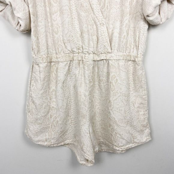 Anthropologie Cloth & Stone Dahl Romper Size XL Beige Animal Print Tencel Linen - Picture 3 of 8